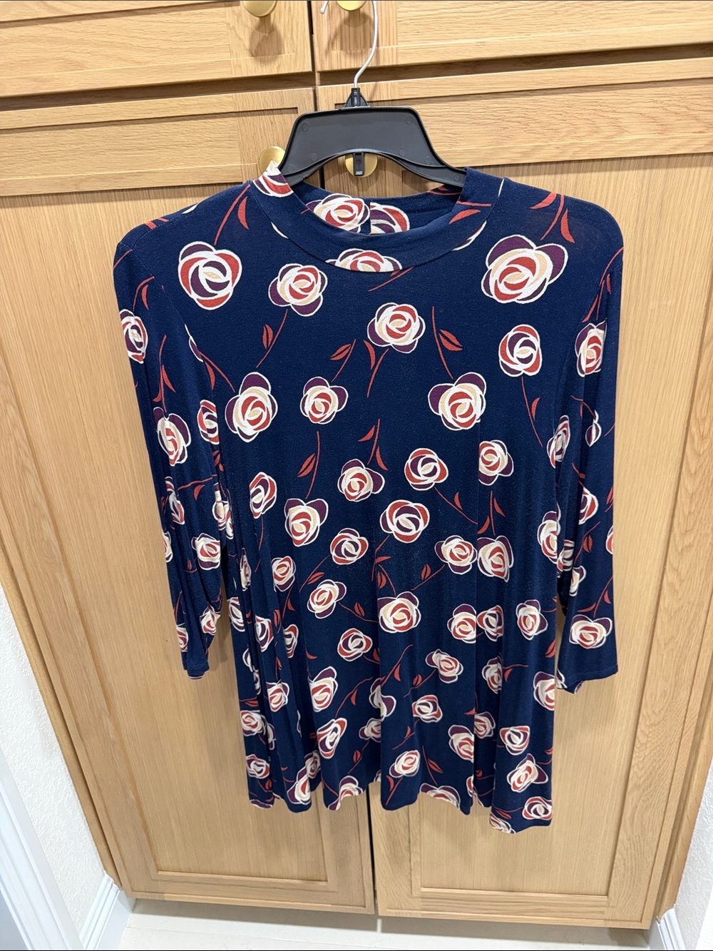 Style & Co. Navy Floral Mock-Neck Long Sleeve Top
